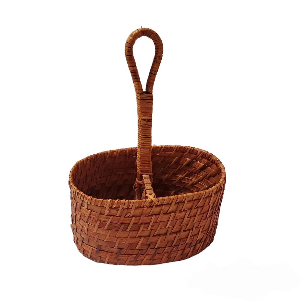 Vintage Weaved Wicker Divided Wine Basket